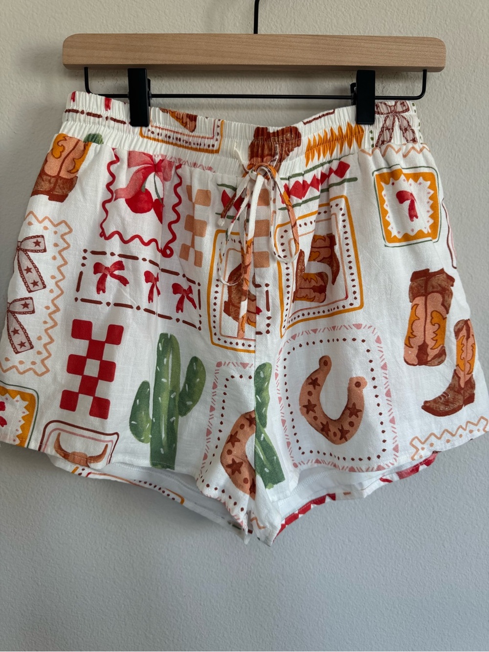 Baevely Western Cowboy Print Lined Shorts Boho Westerncore Cactus Boots Medium